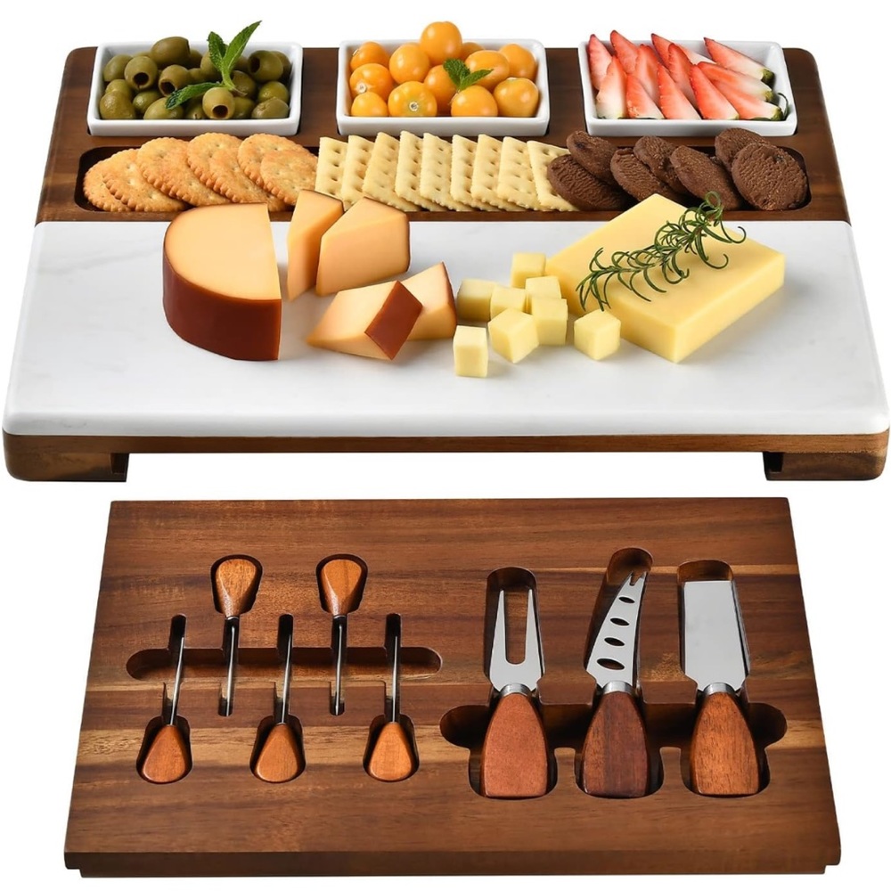 Charcuterie Board Set- Marble and Wood - Picture 1 of 4